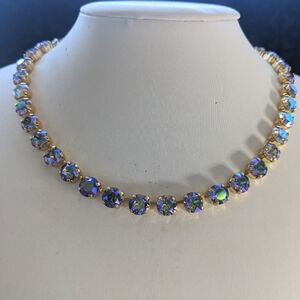 Lavender Iridescent Crystal Necklace in 14k Gold Ring